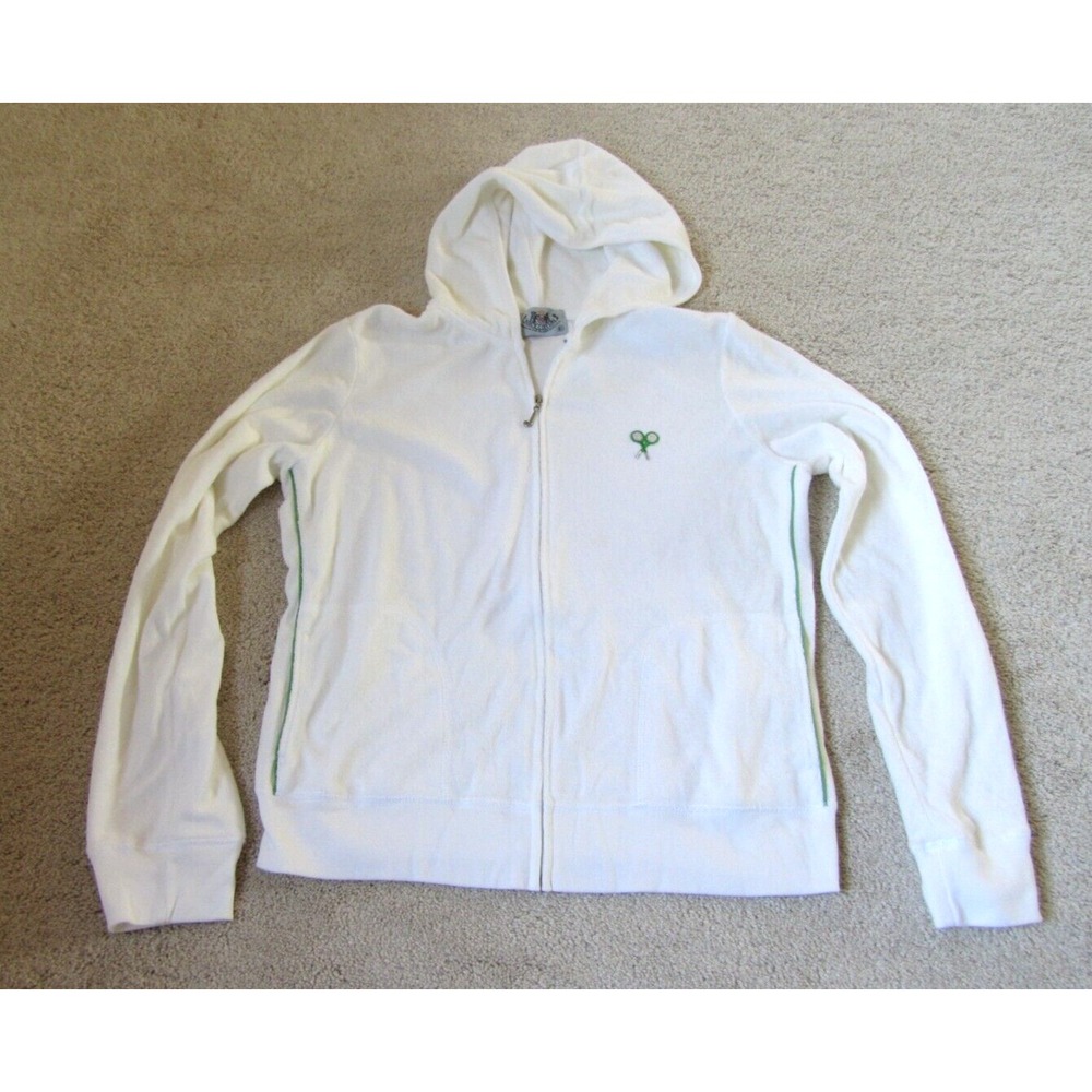 Juicy Couture Vintage Y2K Terrycloth Hoodie Tennis White Made In USA XL